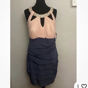 7-30 Deb Dress pink Gray Beaded Bodycon 2x Sexy Club Cocktail NWT